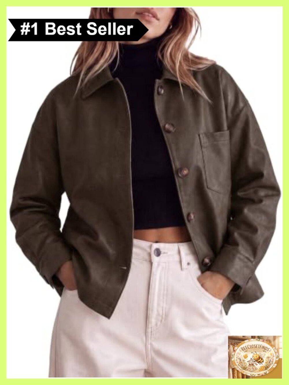Womens Oversized Button Down Faux Leather Moto Jacket Casual Outwear